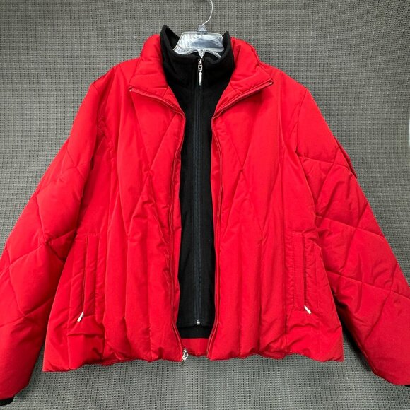 Women's Larry Levine Down Red Quilted Puffer Jacket Coat - Size XL no hood - Picture 4 of 9